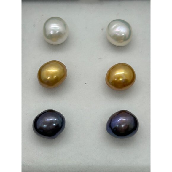 Honora Collection Freshwater Potato Pearl Stud Earrings Set in White Gold Black - Picture 6 of 16